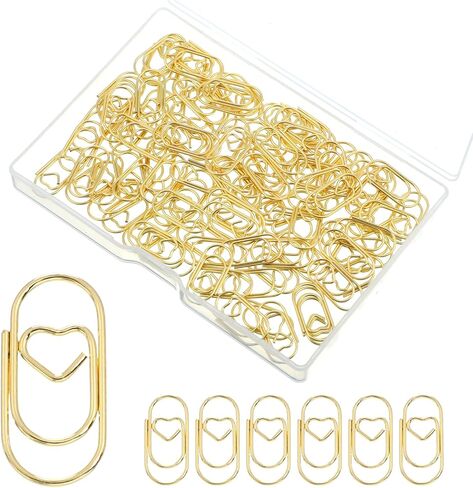 200Pcs Heart Paper Clips, Gold Paperclips Cute Mini Paperclips Papers Clamp for Office School Home Document Note Decoration Organizing in Kuwait