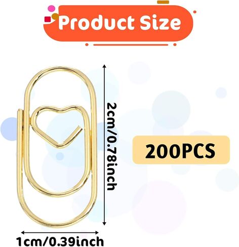 200Pcs Heart Paper Clips, Gold Paperclips Cute Mini Paperclips Papers Clamp for Office School Home Document Note Decoration Organizing in Kuwait