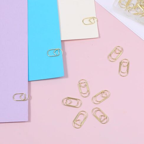 200Pcs Heart Paper Clips, Gold Paperclips Cute Mini Paperclips Papers Clamp for Office School Home Document Note Decoration Organizing in Kuwait