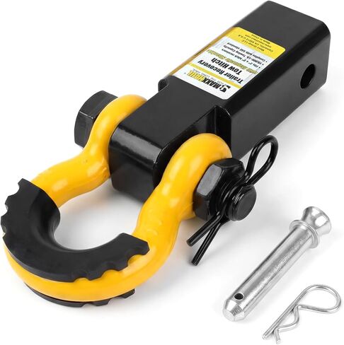 MaxxHaul 51228 15,000 lb Capacity Hitch Mount Trailer Recovery Shackle Tow Hitch with Magnetic 3/4" D-Ring Shackle for 2 inch Receiver with 2 inch Solid Shank for Off-Road Operation in Saudi Arabia