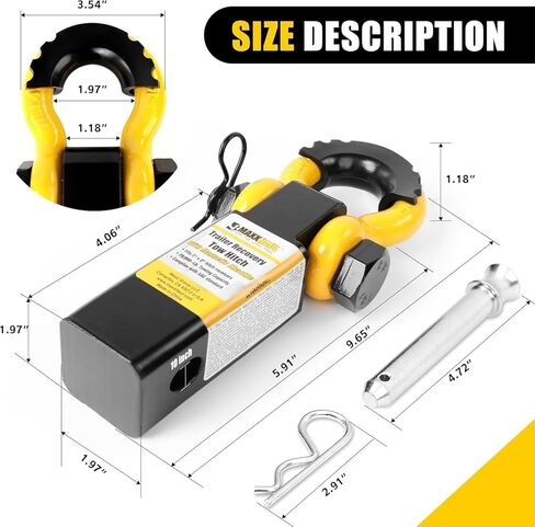 MaxxHaul 51228 15,000 lb Capacity Hitch Mount Trailer Recovery Shackle Tow Hitch with Magnetic 3/4" D-Ring Shackle for 2 inch Receiver with 2 inch Solid Shank for Off-Road Operation in Saudi Arabia