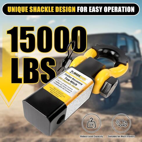 MaxxHaul 51228 15,000 lb Capacity Hitch Mount Trailer Recovery Shackle Tow Hitch with Magnetic 3/4" D-Ring Shackle for 2 inch Receiver with 2 inch Solid Shank for Off-Road Operation in Saudi Arabia