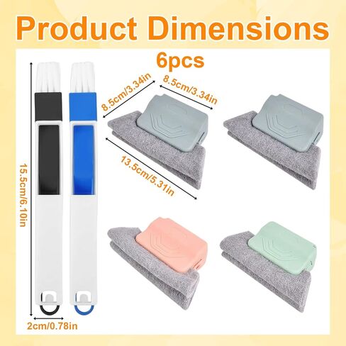 Window Track Cleaner, Window Track Cleaning Tools, Magic Window Track Cleaner with 6 Gap Brushes, 4 Large and 2 Long Brushes for Window Sill Cleaning, Efficient Window Track Cleaning Tools in Saudi Arabia