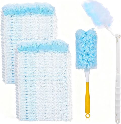 60 Count Heavy Duty Dusters Refills, Disposable Cleaning Duster Kit Microfiber Dusters Multi-Surface Duster with Extendable Handle and 1 Handle for Home Ceiling Fan Furniture Blinds in Kuwait