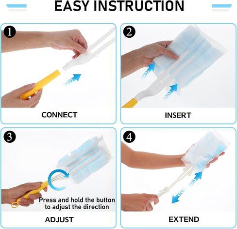 60 Count Heavy Duty Dusters Refills, Disposable Cleaning Duster Kit Microfiber Dusters Multi-Surface Duster with Extendable Handle and 1 Handle for Home Ceiling Fan Furniture Blinds in Kuwait