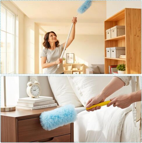 60 Count Heavy Duty Dusters Refills, Disposable Cleaning Duster Kit Microfiber Dusters Multi-Surface Duster with Extendable Handle and 1 Handle for Home Ceiling Fan Furniture Blinds in Kuwait