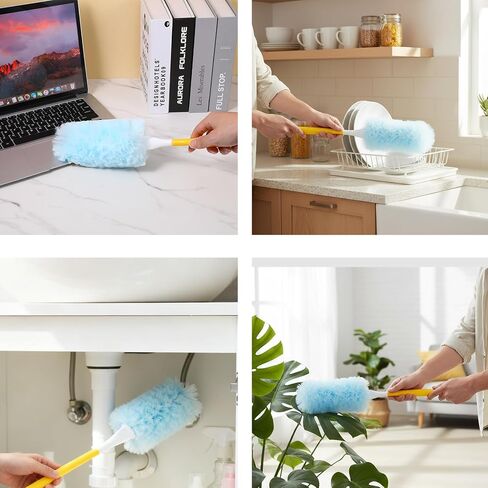 60 Count Heavy Duty Dusters Refills, Disposable Cleaning Duster Kit Microfiber Dusters Multi-Surface Duster with Extendable Handle and 1 Handle for Home Ceiling Fan Furniture Blinds in Kuwait