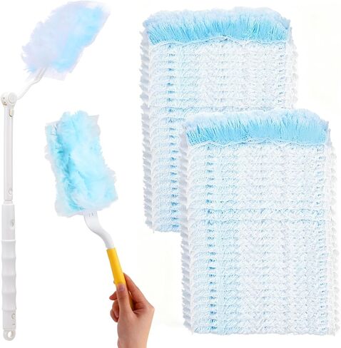 60 Count Heavy Duty Dusters Refills, Disposable Cleaning Duster Kit Microfiber Dusters Multi-Surface Duster with Extendable Handle and 1 Handle for Home Ceiling Fan Furniture Blinds in Kuwait