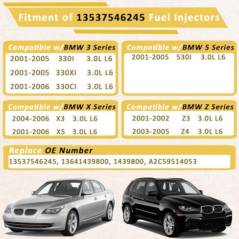 حاقن الوقود M54 3.0 2001-2006، متوافق مع/BMW X5 3.0L، متوافق مع/BMW 530i 330i 330Ci 330Xi، |2 فتحة| |مجموعة من 6| |OE#7546245| in Kuwait