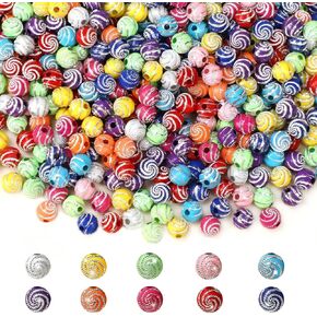 1000PCS 8mm Acrylic Beads for Bracelets,Colorful Round Sparkle Spiral Bead Bulk for DIY Jewelry Keychains Friendship Bracelet Charms Crafts Supplies (Multicolor, Threaded 1000PCS) in Saudi Arabia