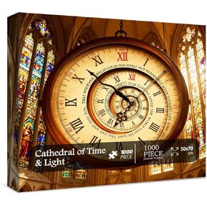 Vintage Spiral Clock Puzzles for Adults 1000 Pieces. Cathedral Stained Glass Jigsaw Puzzles. Challenging Difficult Colck Art Puzzles in Saudi Arabia