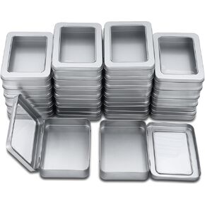 Goodma 24 Pieces Rectangle Metal Tins Containers with Hinged Window Lids Mini Storage Organizer Set for Home Kitchen, Office and School Supplies, 4.5 x 3.3 x 0.9 inch (Silver) in Saudi Arabia