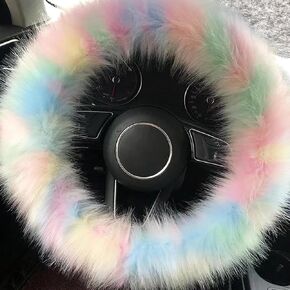 Fluffy Steering Wheel Cover, Winter Warmth Plush Steering Wheel Protector, Soft Comfortable Colorful Vehicle Interior for Women Girls Ladies, Universal 14.96" for Most Cars (Multicolored) in Kuwait