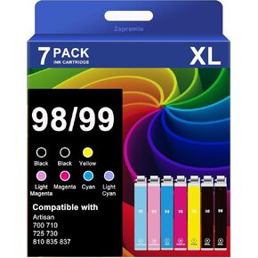 7-Pack 98 99 Ink Cartridge Remanufactured for Epson T098 T099 Ink Combo for Artisan 700 710 725 730 800 810 835 837 Printer (2 Black,1 Cyan,1 Magenta,1 Yellow,1 Light Cyan,1 Light Magenta) in Saudi Arabia