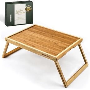 Wooden Bed Tray Table with Folding Legs - 100% Acacia Wood Breakfast Tray - Folding Bed Table Tray for Eating and Laptop - Large Bed Desk - Foldable Lap Desk for Laptop on Couch or Bed in Saudi Arabia