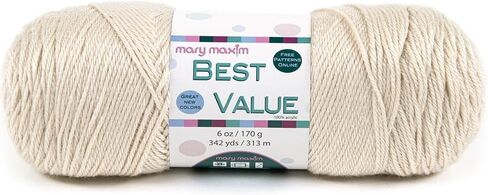 Mary Maxim Best Value Worsted Weight Yarn, 100% Acrylic Medium Weight 4 Yarn for Crocheting and Knitting Filets, Scarves, Mittens, Blankets, and Garments, 6 oz, 342 Yards, Cottonwood in Kuwait