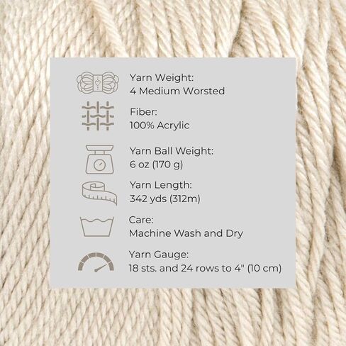 Mary Maxim Best Value Worsted Weight Yarn, 100% Acrylic Medium Weight 4 Yarn for Crocheting and Knitting Filets, Scarves, Mittens, Blankets, and Garments, 6 oz, 342 Yards, Cottonwood in Kuwait