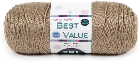 Mary Maxim Best Value Worsted Weight Yarn, 100% Acrylic Medium Weight 4 Yarn for Crocheting and Knitting Filets, Scarves, Mittens, Blankets, and Garments, 6 oz, 342 Yards, Cottonwood in Kuwait