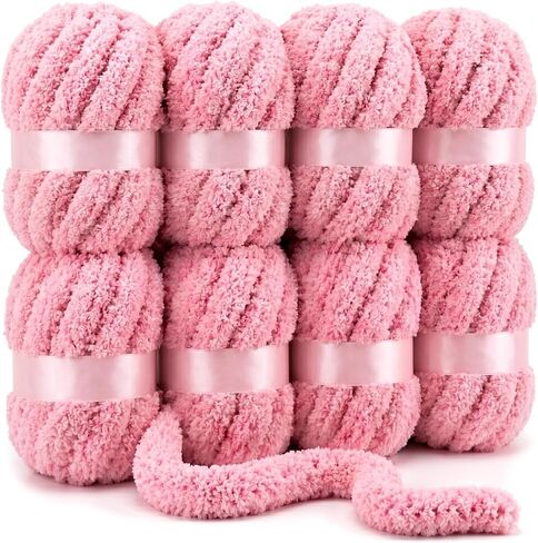 INNDUN 1.2" Mega Jumbo Chunky Yarn, #10 Extra Thick Chenille Yarn for Arm Knitting Blankets, 8 Skeins Ultra Soft Plush Big Yarn, Washable Bulky Yarn for DIY Home Decor Grey Light Pink in Saudi Arabia