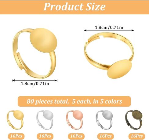 Elegaperma 80pcs Blank Rings for Jewelry Making, Ring Blanks for Jewelry Making, Adjustable Stainless Steel Flat Blank Ring Base for Men Women Jewelry Make DIY Crafts in Saudi Arabia