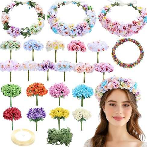 Flagogoo 22 Sets DIY Flower Crown Kit - Flower Making Kit- Handmade Your Own Flower Crowns for Women Hair Accessories Headband Making Kit for Girls - Wedding Birthday Party Festival Decor in Saudi Arabia