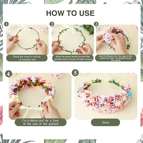 Flagogoo 22 Sets DIY Flower Crown Kit - Flower Making Kit- Handmade Your Own Flower Crowns for Women Hair Accessories Headband Making Kit for Girls - Wedding Birthday Party Festival Decor in Saudi Arabia