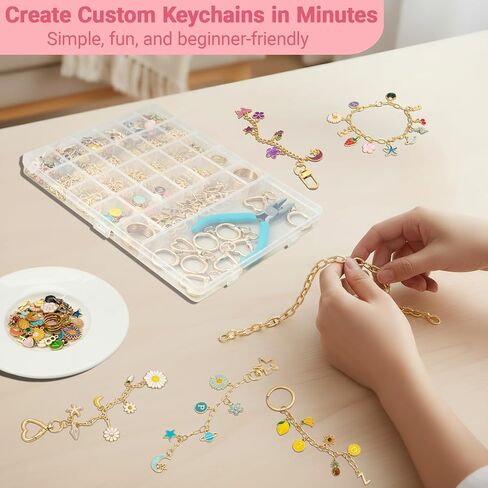 645 Pcs Charms Lip Gloss Keychain Making Kit DIY Bag Charm Kits with Key Chain Hooks Charms Lobster Clasps Jump Rings Jewelry Plier Chains & Tools for Craft Supplies and Jewelry Making (645 Pcs Kit) in Saudi Arabia