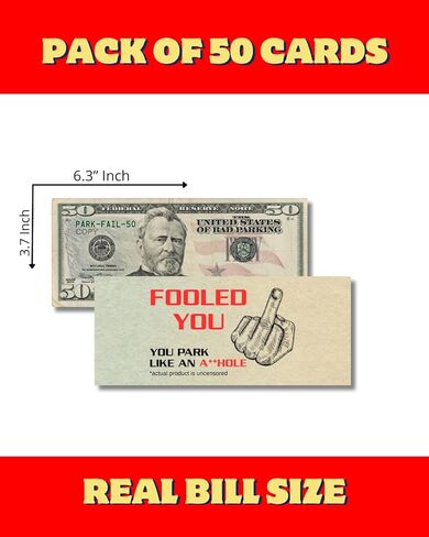 Miami Graphic Solutions You Park Like An A-hole Bad Parking Prank Cards Look Like $50 Real Size Money - 50 qty - leave them under Vehicle Wipers of Horrible A-Hole Drivers! in Saudi Arabia