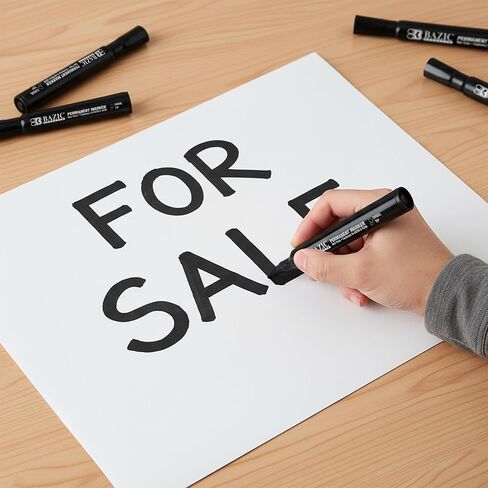 أقلام تحديد دائمة برأس إزميل أسود من بازيك، ماركادور، تلوين على زجاج خشبي بلاستيكي، مكتب مدرسي فني (12/صندوق)، عبوة واحدة in Kuwait