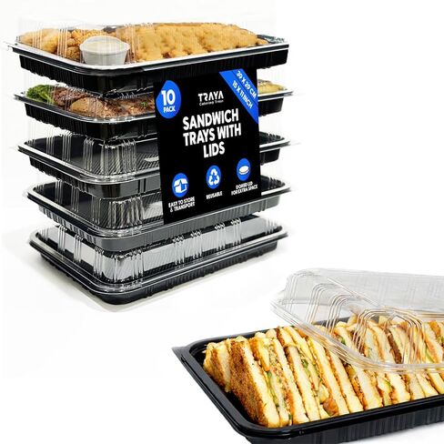 TRAYA Pack of 5 Serving Tray With lid - Reusable Catering Trays with Lids 13inch Long for Meal Prep, Cakes, Treats and Sandwiches (13 * 2.7 * 9.4inch) in Saudi Arabia