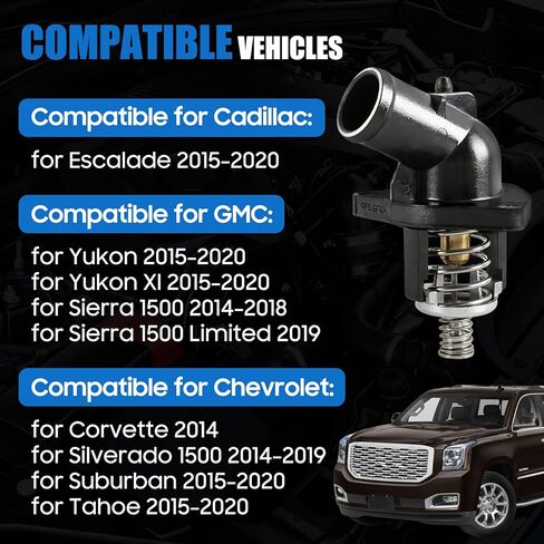 15-11125 Engine Coolant Thermostat Housing Assembly, Thermostat Housing Replacement for Chevy Silverado 1500 Suburban Tahoe GMC Sierra 1500 Yukon Yukon XL Cadillac Escalade, Replaces 12674639 in Kuwait