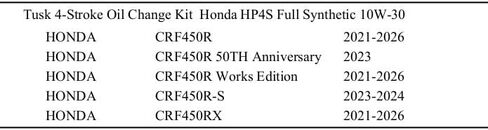 طقم تغيير الزيت Tusk 4-Stroke (HP4S اصطناعي بالكامل 10W-30) متوافق مع Honda CRF 450R 2021-2026 in Kuwait