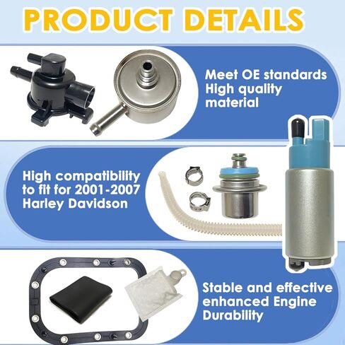 62897-01B Fuel Pump W/Regulator &Seal Fit for Harley Davidson Heritage Softail Deluxe Fat Boy Night Train Springer FLST FXST CVO FLSTC FLSTCI 2001-07 75126-06A 62897-01 61342-00A 62897-01A 75132-06 in Kuwait