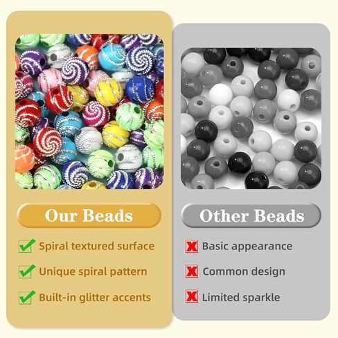 1000PCS 8mm Acrylic Beads for Bracelets,Colorful Round Sparkle Spiral Bead Bulk for DIY Jewelry Keychains Friendship Bracelet Charms Crafts Supplies (Multicolor, Threaded 1000PCS) in Saudi Arabia