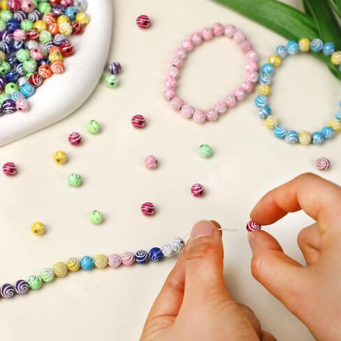 1000PCS 8mm Acrylic Beads for Bracelets,Colorful Round Sparkle Spiral Bead Bulk for DIY Jewelry Keychains Friendship Bracelet Charms Crafts Supplies (Multicolor, Threaded 1000PCS) in Saudi Arabia