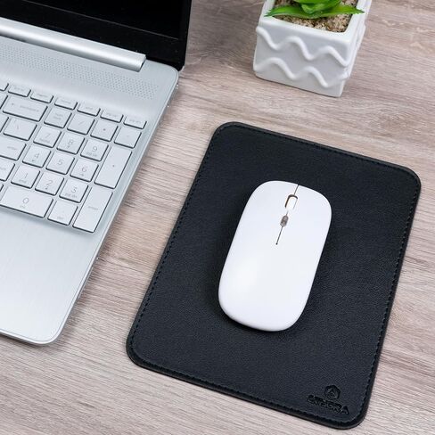 Faux Leather Mouse Pad 6 x 8 INCH – Elegant & Waterproof | Synthetic Leather, Non-Slip Rubber Base, Stitched Edges | Ideal for Laptop, Office, Travel (Black) in Saudi Arabia