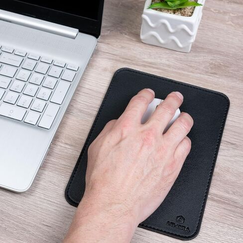 Faux Leather Mouse Pad 6 x 8 INCH – Elegant & Waterproof | Synthetic Leather, Non-Slip Rubber Base, Stitched Edges | Ideal for Laptop, Office, Travel (Black) in Saudi Arabia