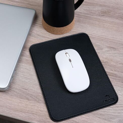 Faux Leather Mouse Pad 6 x 8 INCH – Elegant & Waterproof | Synthetic Leather, Non-Slip Rubber Base, Stitched Edges | Ideal for Laptop, Office, Travel (Black) in Saudi Arabia