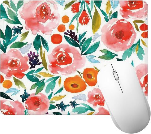 Floral Pattern Stitched Edge Non-Slip Square Mouse Pad – 9.44x7.88 Inch Washable Cloth Mousepad for Office, Home, Gaming, for Women, Friends, Students & Family (Boho Leaves) in Saudi Arabia