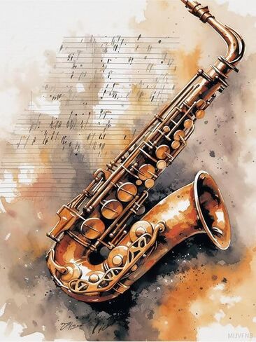 MIJVFNB Watercolor Saxophone Stamped Cross Stitch Kits Color Printed Stamped Cross-Stitch Supplies Needlework Printed Embroidery Kits DIY Kits Needlepoint Starter Kits 11CT, 12x16 inch in Kuwait