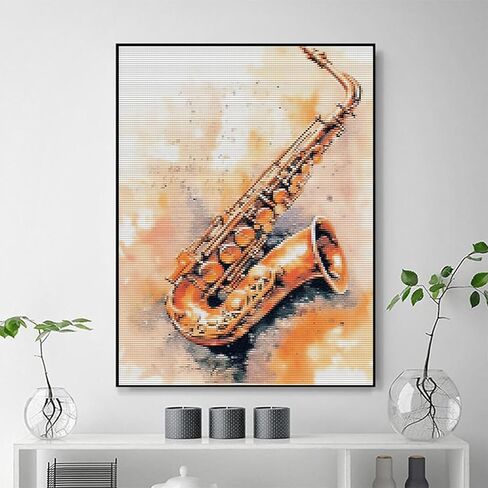 MIJVFNB Watercolor Saxophone Stamped Cross Stitch Kits Color Printed Stamped Cross-Stitch Supplies Needlework Printed Embroidery Kits DIY Kits Needlepoint Starter Kits 11CT, 12x16 inch in Kuwait