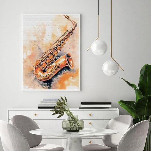MIJVFNB Watercolor Saxophone Stamped Cross Stitch Kits Color Printed Stamped Cross-Stitch Supplies Needlework Printed Embroidery Kits DIY Kits Needlepoint Starter Kits 11CT, 12x16 inch in Kuwait