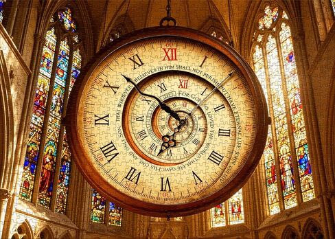 Vintage Spiral Clock Puzzles for Adults 1000 Pieces. Cathedral Stained Glass Jigsaw Puzzles. Challenging Difficult Colck Art Puzzles in Saudi Arabia