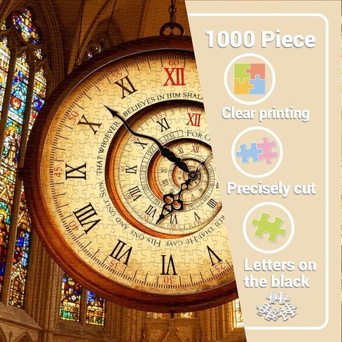 Vintage Spiral Clock Puzzles for Adults 1000 Pieces. Cathedral Stained Glass Jigsaw Puzzles. Challenging Difficult Colck Art Puzzles in Saudi Arabia