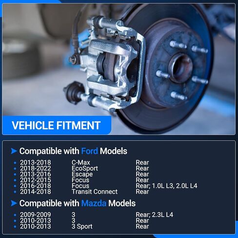 Autoround 196284 196285 فرجار الفرامل الخلفية مع دعامة تناسب Ford C-Max 2013-2018 / EcoSport 18-22 / Escape 13-16 / Focus 12-18، Mazda 3 2009-2013 / 3 Sport 10-13، كلا جانب السائق والراكب in Kuwait