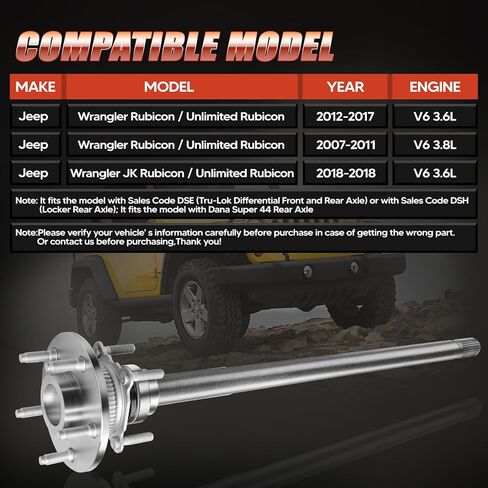 مجموعة عمود المحور الخلفي الأيسر متوافقة مع Jeep JK Series Wrangler 2007-2017 Rubicon أو Unlimited Rubicon، Wrangler JK 2018 Rubicon أو Unlimited Rubicon، 3.6L 3.8L #68003557AA in Kuwait