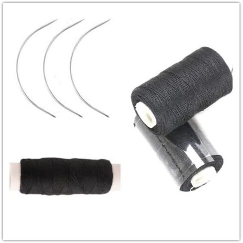 Cotton Hair Weaving Thread 3 Rolls Thick Wig Sewing Thread for Hair Extensions Weft Wig Making with 3 Curved Needles (Mixture Colors) in Saudi Arabia