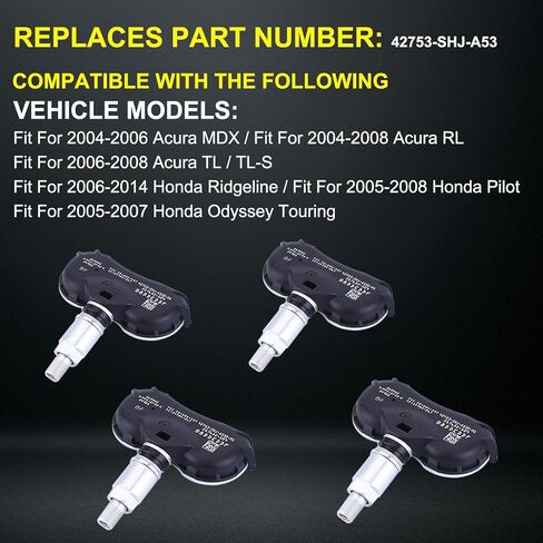 مستشعر ضغط الإطارات 315 ميجاهرتز TPMS لسيارة Honda Ridgeline(2006-2014)/Pilot(2005-2008)/Odyssey Touring(2005-2007)، لسيارة Acura RL(2004-2008) استبدال مباشر ABS متين 42753-SHJ-A53 أسود in Kuwait
