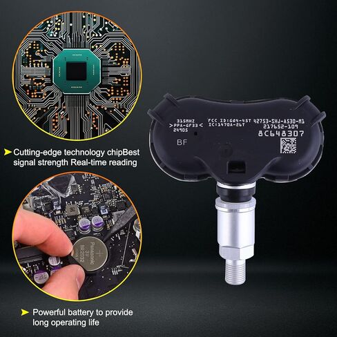 مستشعر ضغط الإطارات 315 ميجاهرتز TPMS لسيارة Honda Ridgeline(2006-2014)/Pilot(2005-2008)/Odyssey Touring(2005-2007)، لسيارة Acura RL(2004-2008) استبدال مباشر ABS متين 42753-SHJ-A53 أسود in Kuwait