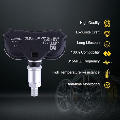 مستشعر ضغط الإطارات 315 ميجاهرتز TPMS لسيارة Honda Ridgeline(2006-2014)/Pilot(2005-2008)/Odyssey Touring(2005-2007)، لسيارة Acura RL(2004-2008) استبدال مباشر ABS متين 42753-SHJ-A53 أسود in Kuwait